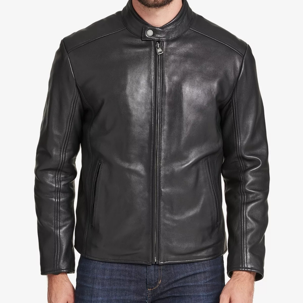MARC NEW YORK Men's Leather Moto Jacket Black. Size L